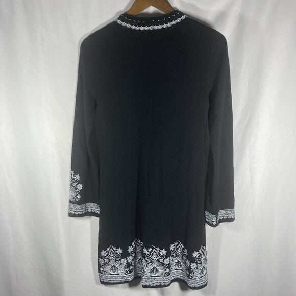 NANETTE LEPORE black white floral embroidery merino wool long sleeve dress XS - Picture 14 of 15